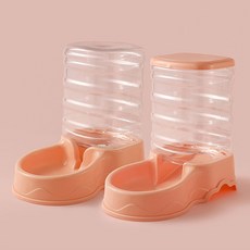 DING DONG PET EASY TO EAT 寵物半自動餵水器 + 餵食器套組, 粉米色, 1套