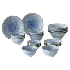 NICOTT Hanatokusa 花唐草四人份麵碗家用22件組, 飯碗 4p + 湯碗 4p + 麵碗 4p + 圓盤 4p + 小碟子 4p + 義大利麵碗 2p, 1個, 混色