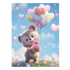 알로데 해피 애니멀 스마일 벽 장식 그림 라운드 DIY 보석십자수 70 x 90 cm, NO 01, 1개