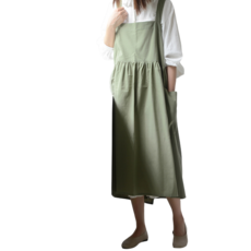 hellogem 日常防水簡約寬鬆長版連身裙圍裙, 卡其色, 1個