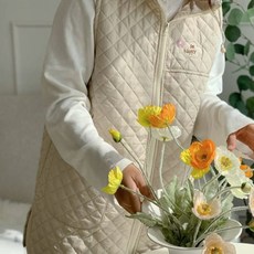 HANSGALLERY Smile連帽絎縫刷毛鋪棉圍裙背心, 淺褐色, 1個