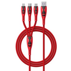헨센 코어 패브릭 3in1 스마트폰 충전 케이블, 1.2m, 레드, 1개