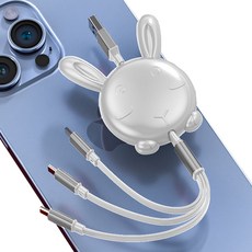 헨센 수납형 토끼 3in1 고속 충전 케이블, 1.2m, 화이트, 1개