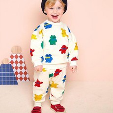 milkmile 童款流行彩色小熊圖案長刷毛長袖長褲套裝