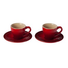Le Creuset 濃縮咖啡杯 2件 + 碟子 2件套裝, 2p杯+2p碟, 1組, 紅色