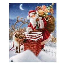 Allode 雪人 聖誕老人 聖誕樹 冬季牆壁裝飾 DIY鑽石畫 圓形 40 x 50 cm, NO. 09