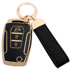 MD global 雙龍汽車鑰匙殼 TPU 兼容款 + 人造皮革掛繩套組, 雙龍 B款, 黑色