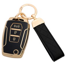 MD global 雙龍汽車鑰匙殼 TPU 兼容款 + 人造皮革掛繩套組, 雙龍 A款, 黑色