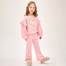JELISPOON 女童款Happy Day心型刷毛長袖長褲套裝