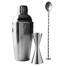 KALDIN 基本量酒器 30 / 45ml + Cobler 調酒杯 750ml + 吧匙組, 銀色, 1套