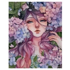 알로데 베아티 소녀 여신 그림 벽 장식 DIY 보석십자수 라운드 40 x 50 cm, NO. 02, 1개