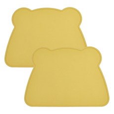kitchen U 小熊矽膠餐墊, 黃色, 2個, 360 x 260 mm