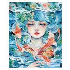 알로데 베아티 소녀 여신 그림 벽 장식 DIY 보석십자수 라운드 30 x 40 cm, NO. 01, 1개