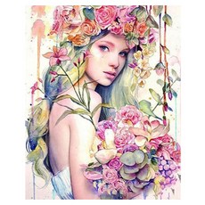 알로데 베아티 소녀 여신 그림 벽 장식 DIY 보석십자수 라운드 30 x 40 cm, NO. 06, 1개