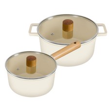 Dream Chef OSLO 電磁爐奶油色IH陶瓷鍋具2件組, 1套, 單柄鍋 18cm + 雙耳鍋 20cm, 混色