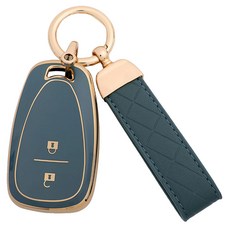 MD global 兼容TPU汽車鑰匙殼 + 皮革鑰匙繩組合, 灰藍色, 雪佛蘭 A型
