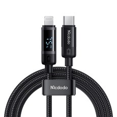 Mcdodo 麥多多 電量顯示 C to 8-pin PD 高速充電線, 1個, 1.2m, 黑色