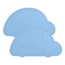 kitchen U 嬰幼兒汽車造型矽膠餐墊, 藍色, 2個, 寬 470mm x 長 256mm x 邊緣厚度 3mm