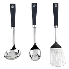 Kitchen Blooming 304不鏽鋼廚具3件組, 1套, 中式湯勺 + 料理勺 + 鍋鏟, 黑色