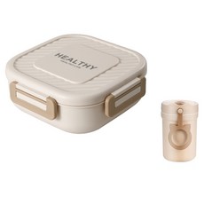 Salrimuibalgyeon 上班族可微波 OK 全覆蓋方形便當盒 1300ml + 湯碗 330ml 套組, 象牙白, 1套