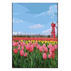 居家裝飾帆布框鑽石畫套組, 風車與鬱金香, 1個