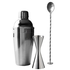 KALDIN 基本款量酒器 30ml 45ml + 科布勒搖酒器 550ml + 吧匙套組, 銀色, 1套