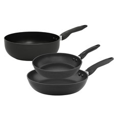 MEYER 美亞 IH電磁爐適用Cook&Look鍋具3件組, 1組, 黑色, 平底鍋 20cm+平底鍋 28cm+多功能鍋 26cm