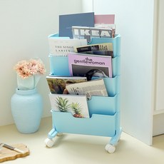 보노하우스 베이직 이동식 북 트롤리, 모던블루, 5단
