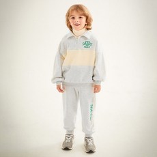 JELISPOON 童款休閒拼色拉鍊領口刷毛長袖套裝