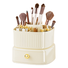 BOOTH MARKET Prime 多功能雙層收納化妝品整理盒, 奶油白色, 1個