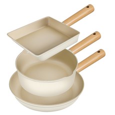 OSLO IH電磁爐Cream陶瓷平底鍋組 3個, 煎鍋 24cm + 多用途鍋 20cm + 蛋捲鍋, 1組, 混色