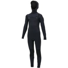 O'NEILL 男童 Hyperfreak 胸前拉鍊全身 5/4MM 連帽防寒衣 5352, BLACK + BLACK