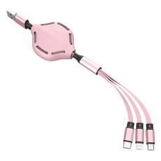 헨센 A타입-멀티단자 육각 고무케이스 접이식 3in1 충전 케이블, 1.1m, 핑크, 1개