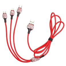 헨센 A타입-멀티단자 다이아몬드 큐빅디자인 3in1 충전 케이블, 레드, 1개, 1.2m