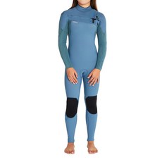 O'NEILL 女款Hyperfreak胸前拉鍊3/2mm連帽潛水衣, DBE 塵藍色 尤加利綠
