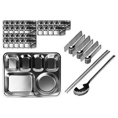 Seisin UNC不鏽鋼5格餐盤 30個+湯匙 30個+筷子 30個組, 銀, 30套