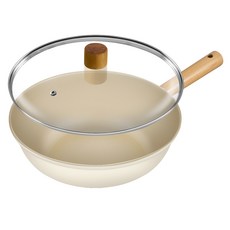 Dream Chef Oslo IH 奶油陶瓷中式炒鍋 + 玻璃鍋蓋套組, 1套, 28cm