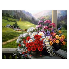 알로데 수채화 그림 플라워 벽 장식 DIY 보석 십자수 세트 라운드 40 x 50 cm, NO. 11, 1세트