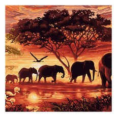 Allode 秋季落葉船 古風壁飾 鑽石畫 DIY套組 30 x 30 cm, NO. 07, 1套