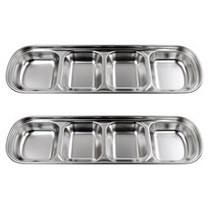 kitchen U Camping Sketch Adventure露營不鏽鋼4格小菜盤, 銀, 2個