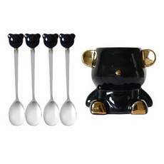 Baneh 小熊茶匙 4入 + 茶匙筒 套組, 黑色, 茶匙 4入 + 茶匙筒, 1套