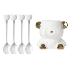 Baneh 小熊套組, 白色, 茶匙 4入 + 茶匙筒, 1套