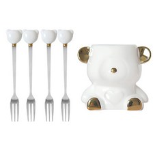 Bane 熊熊水盤組, 白色, 茶叉(4p) + 茶匙筒(1p), 1套