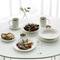 NICOTT 百褶雙人全套餐具組, 1套, 義大利麵碗 2p + 主餐盤 2p + 甜點盤 2p + 醬料碗 2p + 馬克杯 2p, 白色