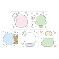 Dona與朋友們 聖誕節便條紙5入組 粉彩版, 粉紅聖誕Dona + 淺綠樹Sunmyeon + 天藍裝飾Hodu + 淺紫雪球Tomi + 淺綠襪子Mamong, 1套