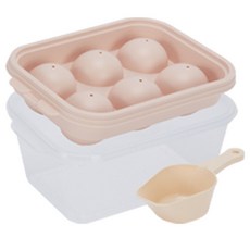 Nanu Dam 軟Q冰球模具 6格 + 儲冰盒 + 冰勺組合, 1套, 粉紅色