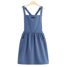 C of B 咖啡廳工作裙棉質洋裝圍裙, 藍色, 1個