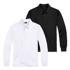 urbantee 30支網眼布翻領長袖Polo衫 2件組, 白色 + 黑色