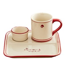 ON L 키노 레터링 브런치 식기세트 3p, 레드, 플레이트 + 머그 + 래머킨, 1세트