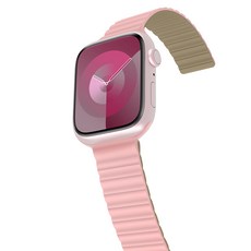 아라리 스마트워치 투톤 마그네틱 실리콘 링크 스트랩 S, 핑크 + 카키